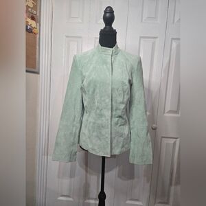 Womens Field Gear Small 100% Leather Suede Mint Sage Green Jacket Vintage Y2K